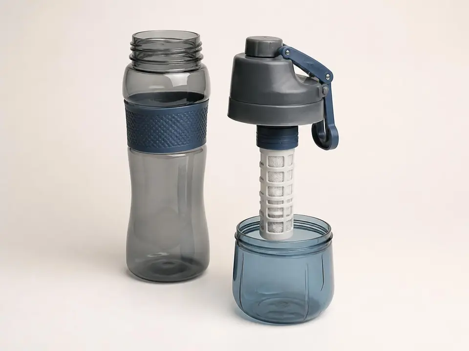 拆開展示濾芯的便攜淨水器/Portable water purifier with cartridge exposed